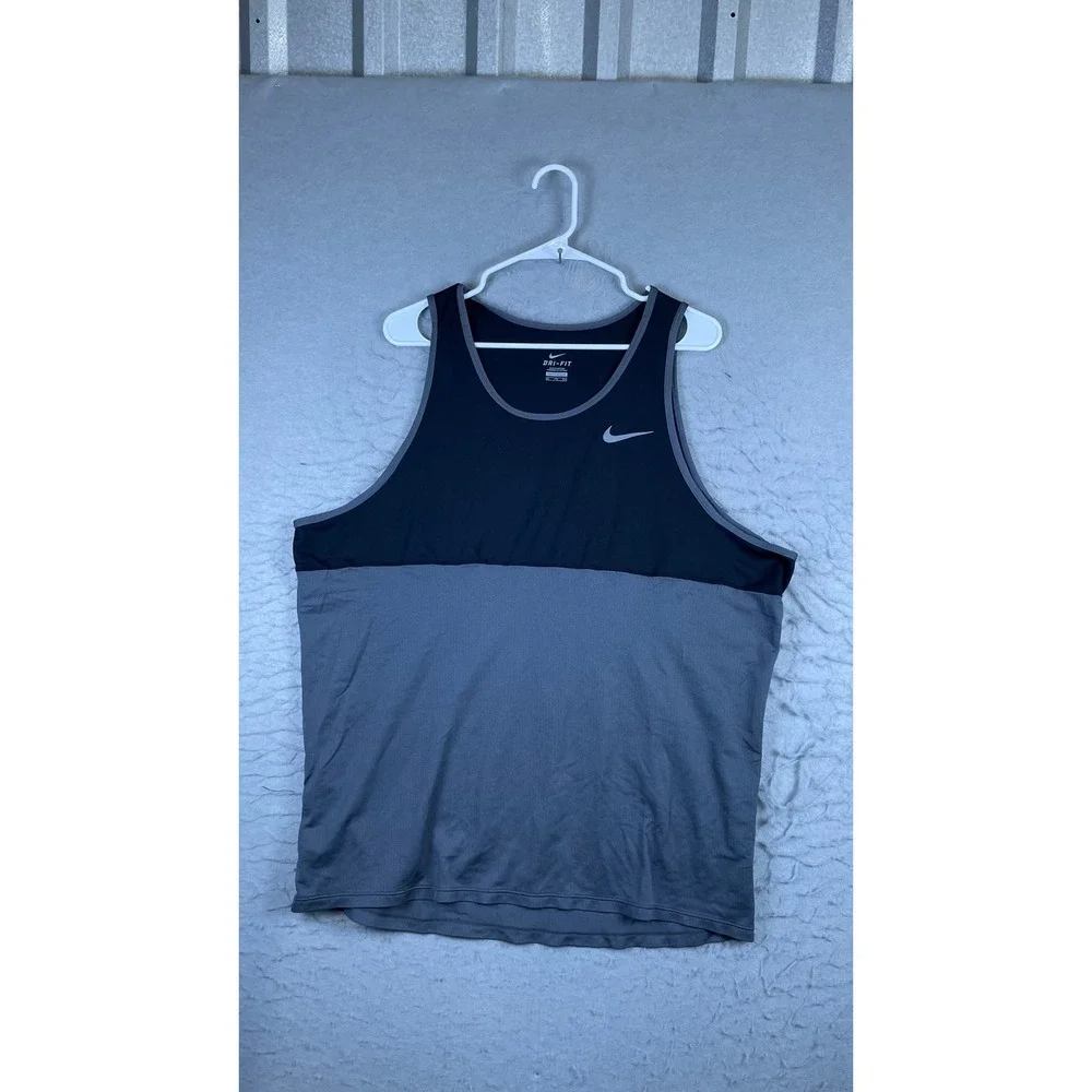 Nike Tank Top Mens XXL Black Grey Excellent Dri-FIT Mesh Colorblock Sleeveless